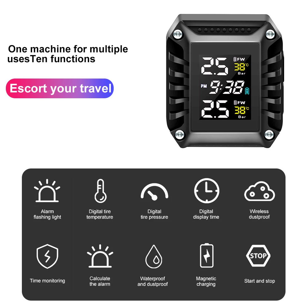 오토바이 타이어 압력 모니터 디지털 시간 표시 외부 오 - Tire Pressure Monitor 리뷰 및 가격